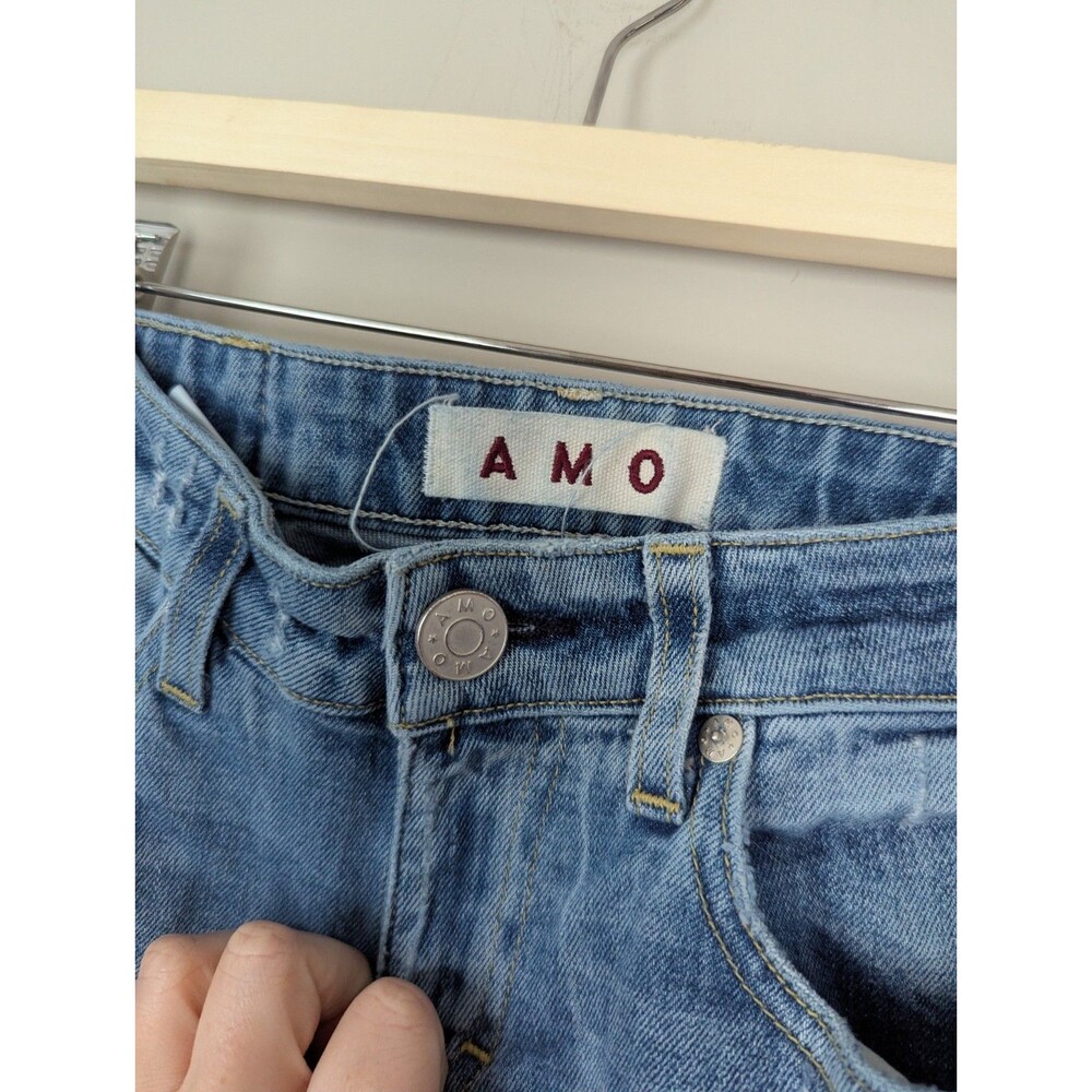 AMO Twist Sweet Cheeks Distressed Light Wash Jeans Twisted Hem 25 Cropped - Picture 8 of 8